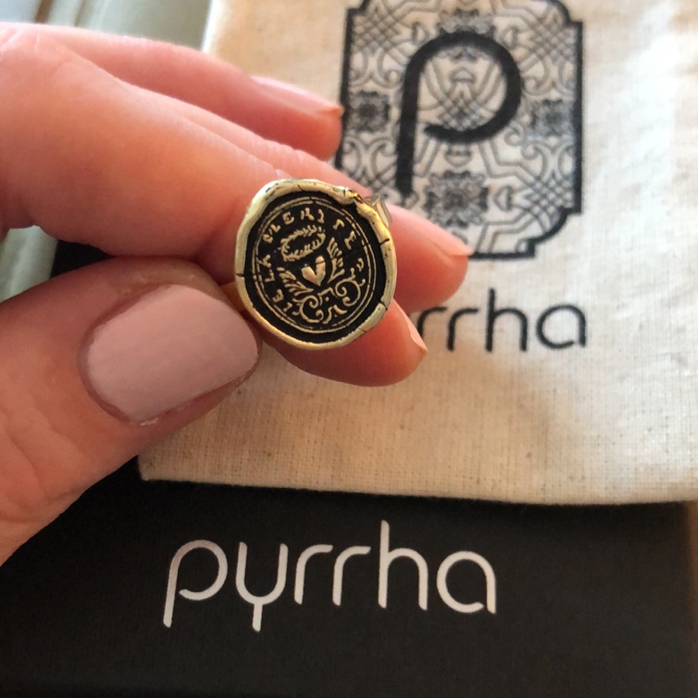 Pyrrha talisman ring true self 14k solid gold 6.5 antique wax seal rare heart - Picture 5 of 13